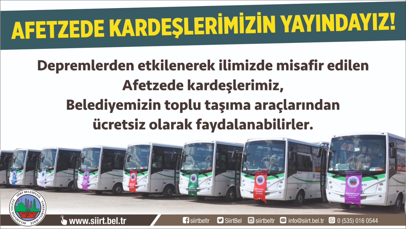 Si̇i̇rt Beledi̇yesi̇’nden Afetzedelere Ücretsi̇z Ulaşim Desteği̇”