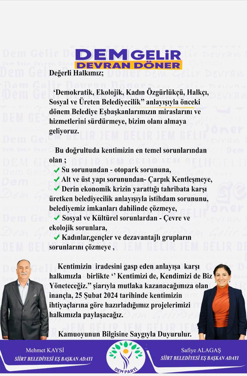 Dem Parti Siirt’te Projelerini Tanıtacak | Siirt Olay Haber