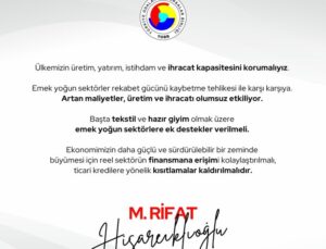 Siirt TSO Hisarcıklıoğlu’nun Çağrısını Paylaştı