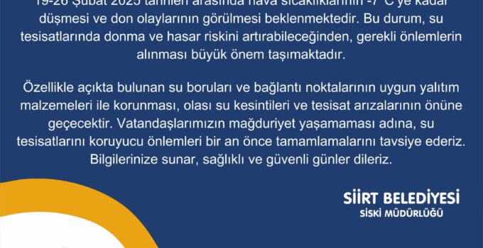 Siirt SİSKİ’den Önemli Uyarı!