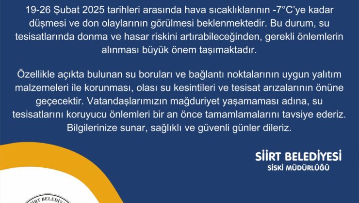 Siirt SİSKİ’den Önemli Uyarı!