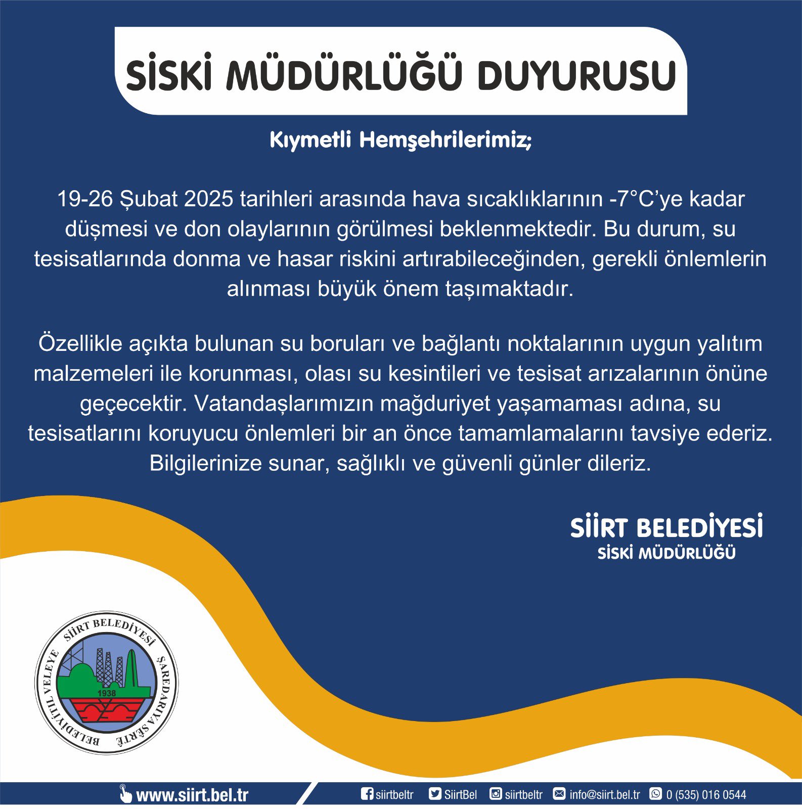 Siirt SİSKİ’den Önemli Uyarı!